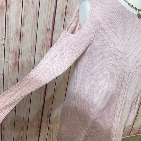 a.n.a Cold Shoulder Tunic Blush Pink Cable Knit Cozy High Low Sweater XXL - Picture 6 of 8
